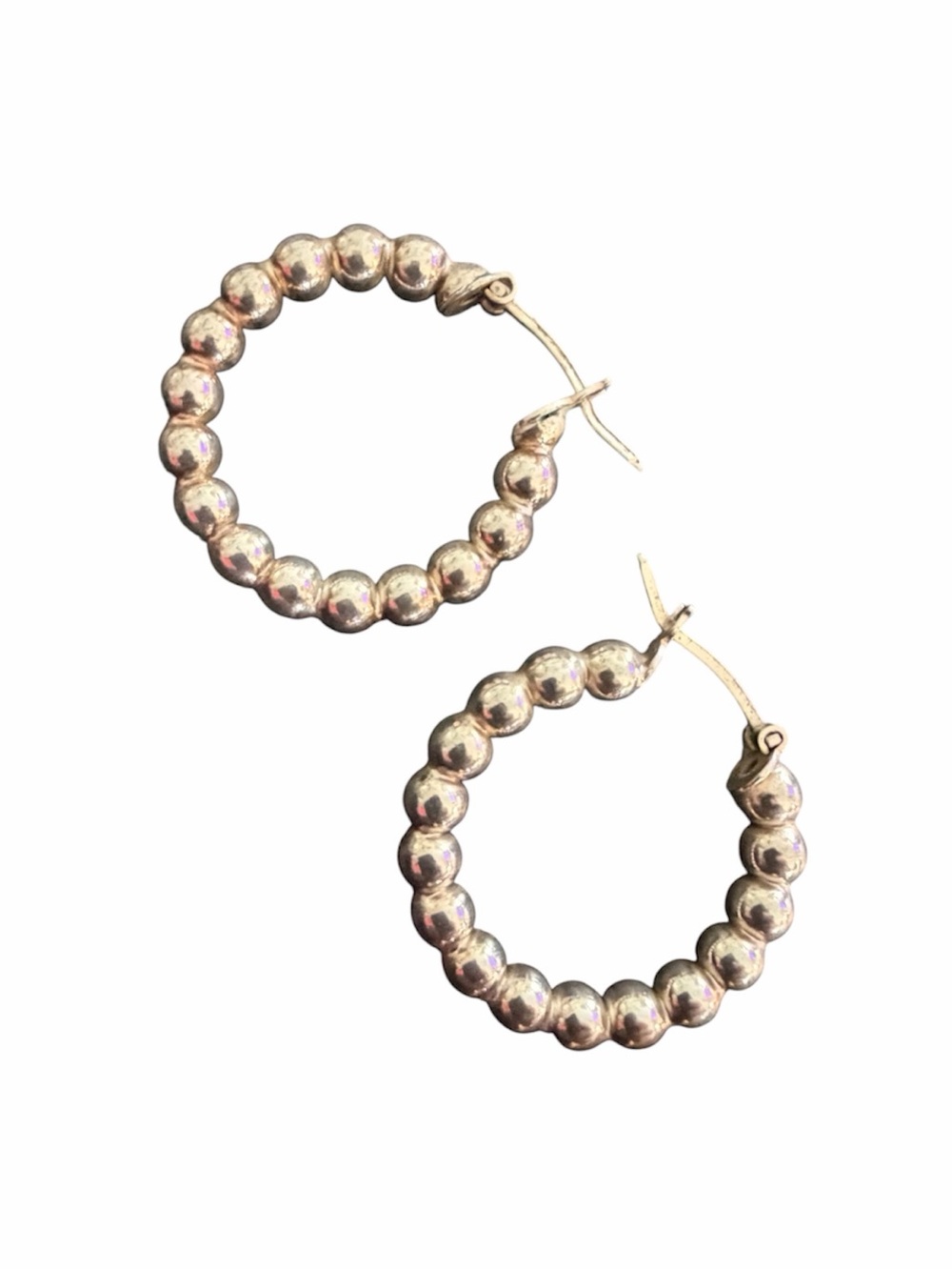 Sterling Silver Beaded Hoop Earrings 1” Hoops 925 Italy - Picture 7 of 14
